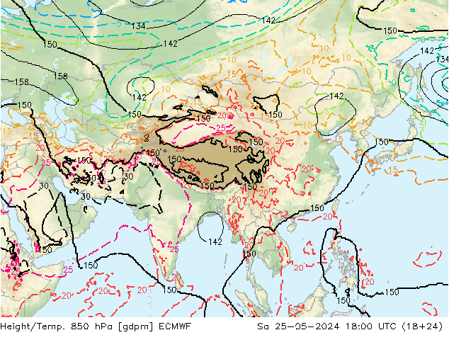 Height/Temp. 850 hPa ECMWF Sa 25.05.2024 18 UTC