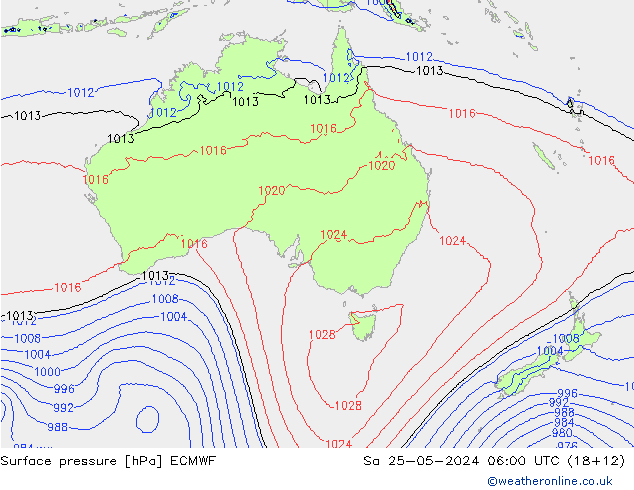 Bodendruck ECMWF Sa 25.05.2024 06 UTC