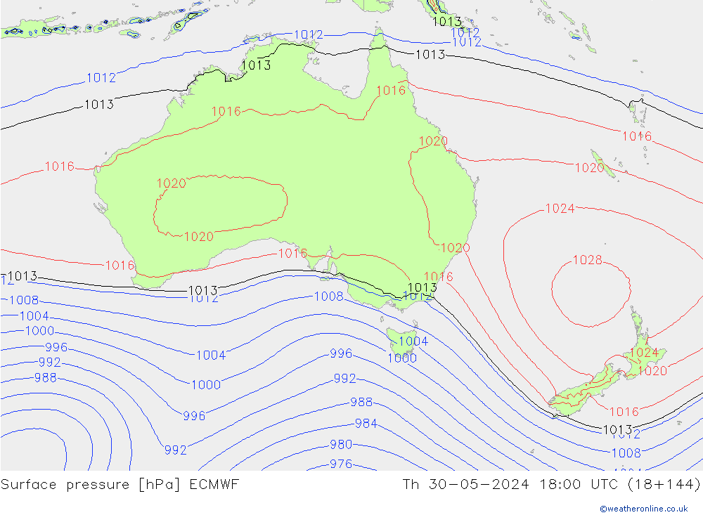 Surface pressure ECMWF Th 30.05.2024 18 UTC