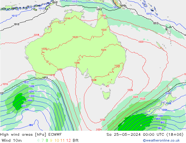 High wind areas ECMWF Sa 25.05.2024 00 UTC