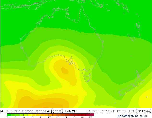 RH 700 hPa Spread ECMWF Do 30.05.2024 18 UTC