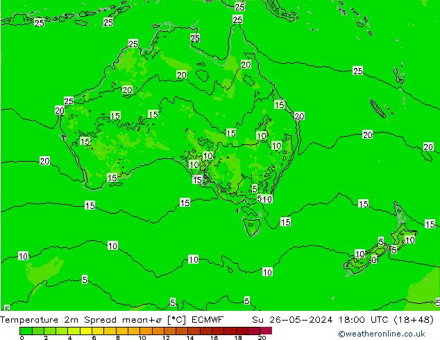 Temperatura 2m Spread ECMWF dom 26.05.2024 18 UTC