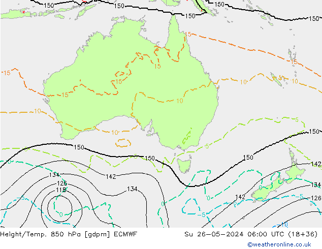 Hoogte/Temp. 850 hPa ECMWF zo 26.05.2024 06 UTC