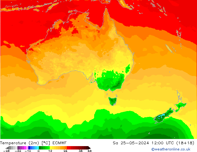 Temperatuurkaart (2m) ECMWF za 25.05.2024 12 UTC