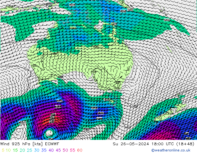 Wind 925 hPa ECMWF Su 26.05.2024 18 UTC