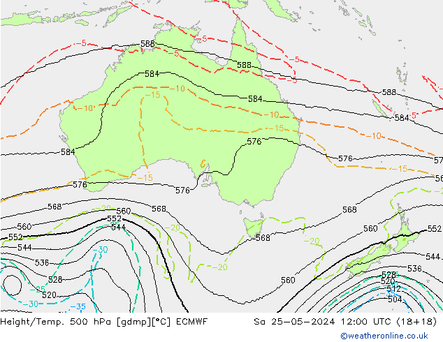 Height/Temp. 500 hPa ECMWF Sa 25.05.2024 12 UTC