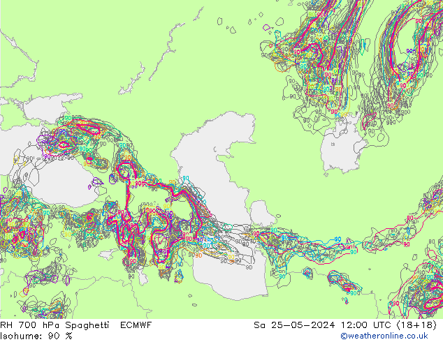 RH 700 hPa Spaghetti ECMWF Sáb 25.05.2024 12 UTC