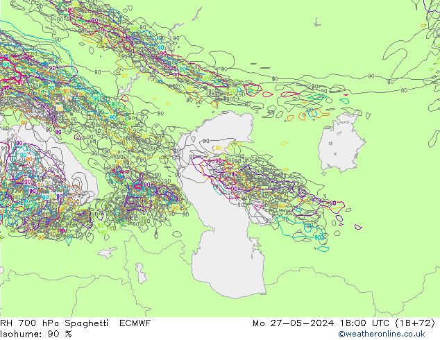 Humedad rel. 700hPa Spaghetti ECMWF lun 27.05.2024 18 UTC