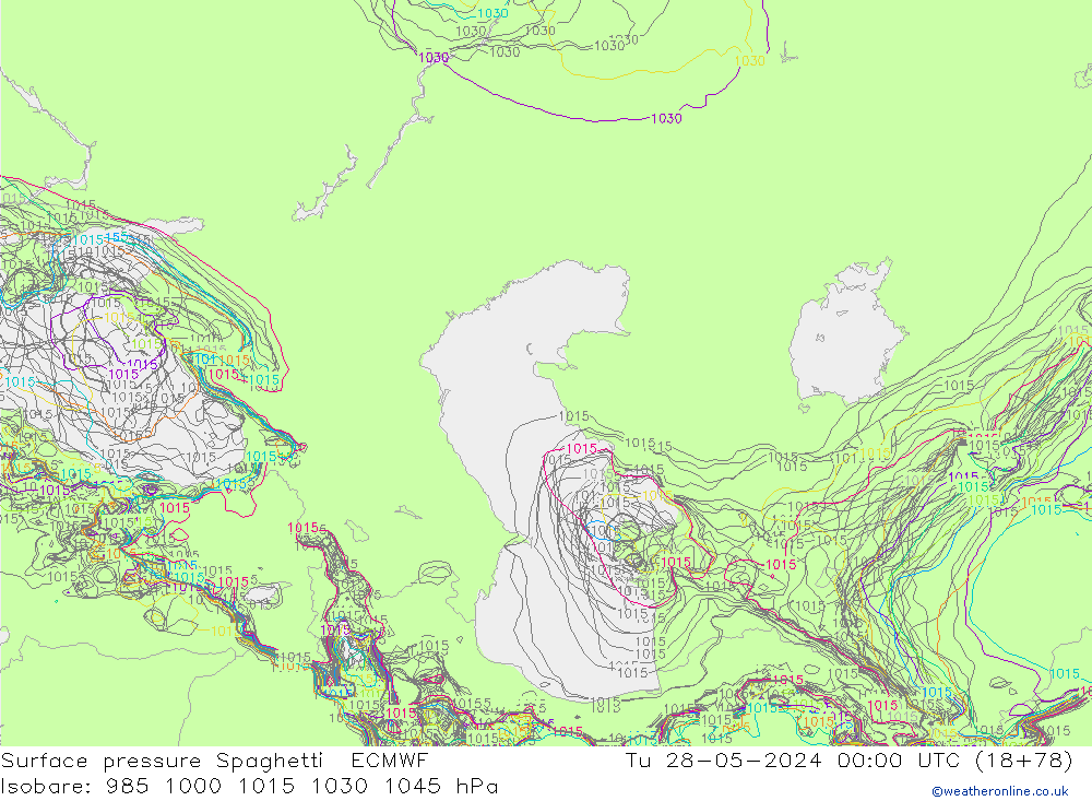 Luchtdruk op zeeniveau Spaghetti ECMWF di 28.05.2024 00 UTC