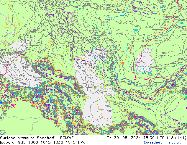 Luchtdruk op zeeniveau Spaghetti ECMWF do 30.05.2024 18 UTC