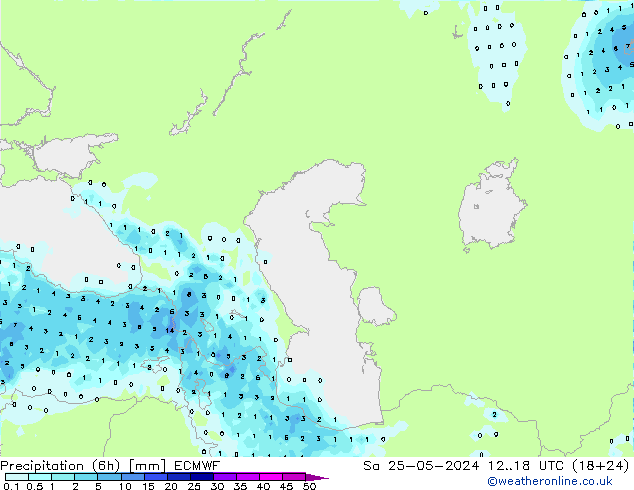 Precipitation (6h) ECMWF Sa 25.05.2024 18 UTC