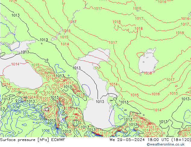 Presión superficial ECMWF mié 29.05.2024 18 UTC
