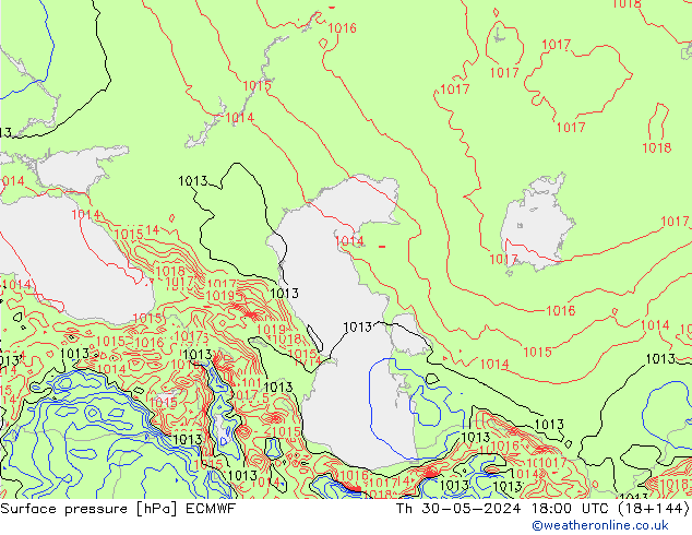 Presión superficial ECMWF jue 30.05.2024 18 UTC