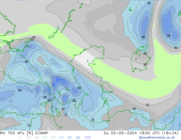 RH 700 hPa ECMWF  25.05.2024 18 UTC