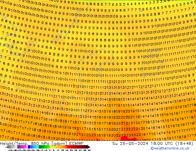 Géop./Temp. 850 hPa ECMWF dim 26.05.2024 18 UTC