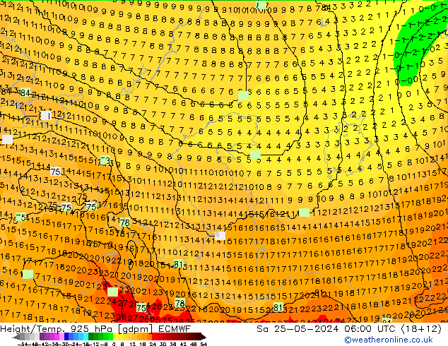 Yükseklik/Sıc. 925 hPa ECMWF Cts 25.05.2024 06 UTC