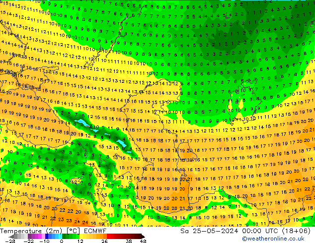 température (2m) ECMWF sam 25.05.2024 00 UTC