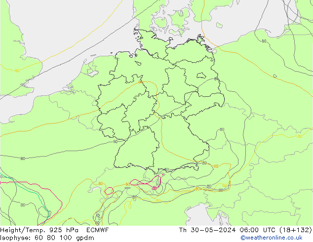 Height/Temp. 925 hPa ECMWF gio 30.05.2024 06 UTC