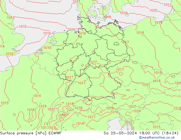 pressão do solo ECMWF Sáb 25.05.2024 18 UTC