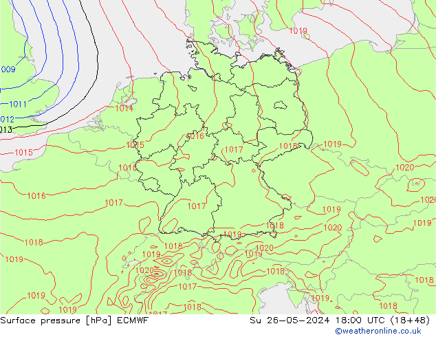 Atmosférický tlak ECMWF Ne 26.05.2024 18 UTC