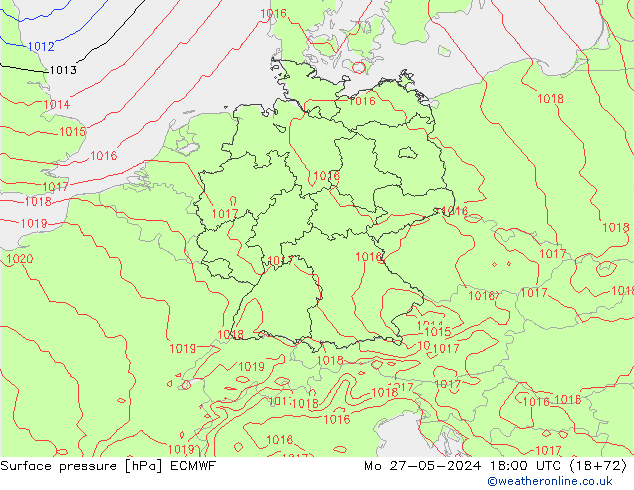 Surface pressure ECMWF Mo 27.05.2024 18 UTC