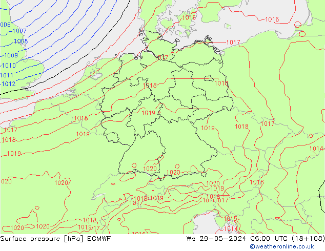 Luchtdruk (Grond) ECMWF wo 29.05.2024 06 UTC