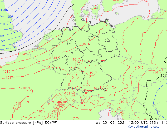 Surface pressure ECMWF We 29.05.2024 12 UTC