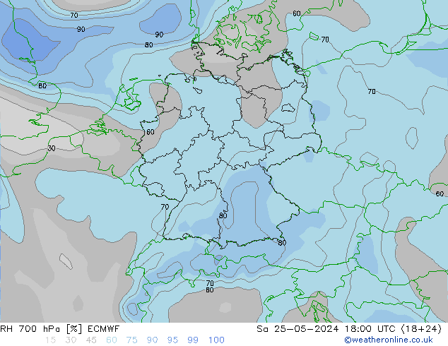 RH 700 hPa ECMWF Sa 25.05.2024 18 UTC