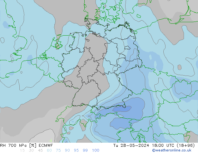 RH 700 hPa ECMWF Di 28.05.2024 18 UTC