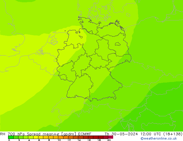 700 hPa Nispi Nem Spread ECMWF Per 30.05.2024 12 UTC