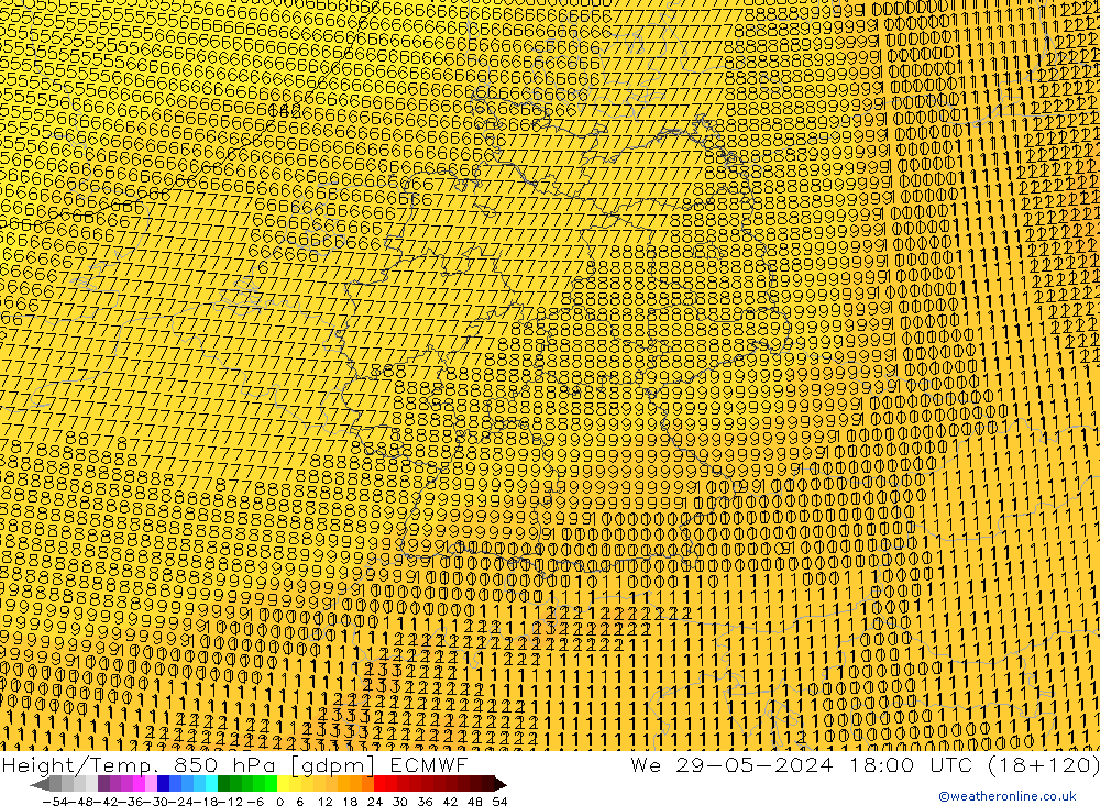 Height/Temp. 850 hPa ECMWF We 29.05.2024 18 UTC