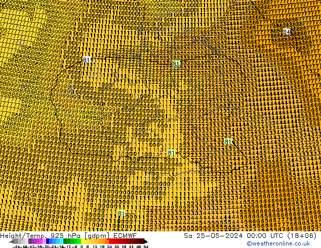 Height/Temp. 925 hPa ECMWF Sa 25.05.2024 00 UTC