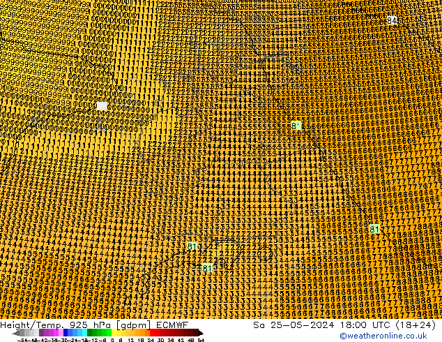 Height/Temp. 925 hPa ECMWF Sa 25.05.2024 18 UTC