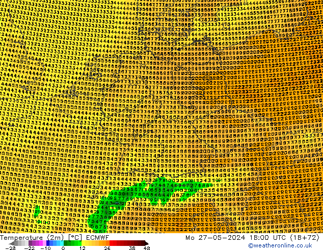 Temperature (2m) ECMWF Mo 27.05.2024 18 UTC