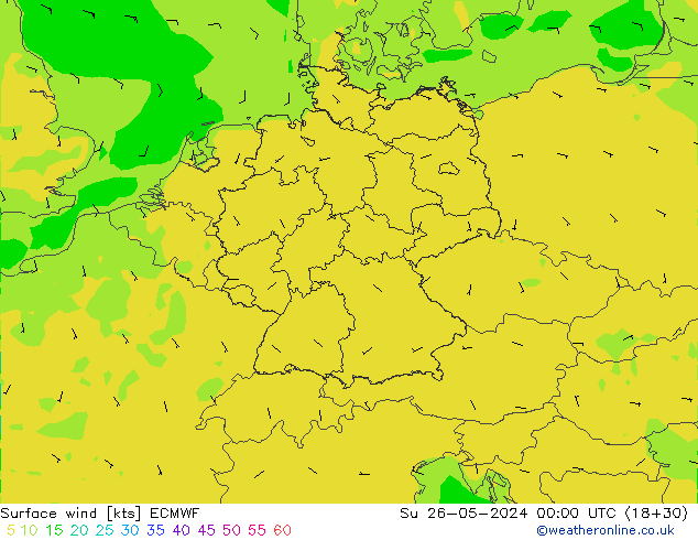 Surface wind ECMWF Su 26.05.2024 00 UTC