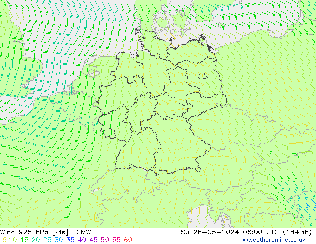 wiatr 925 hPa ECMWF nie. 26.05.2024 06 UTC