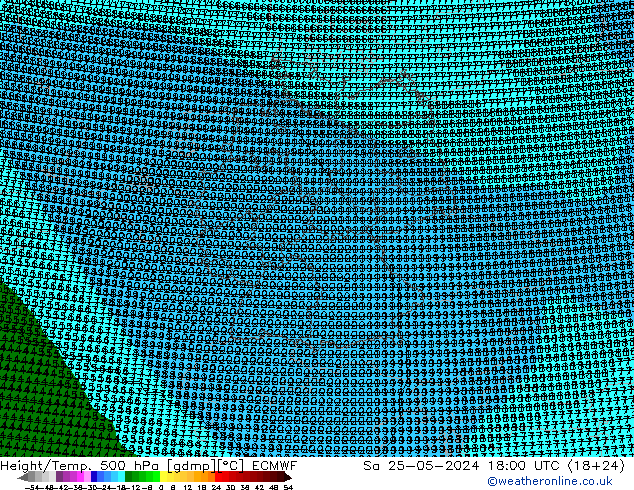 Height/Temp. 500 hPa ECMWF Sa 25.05.2024 18 UTC