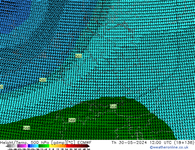 Height/Temp. 500 hPa ECMWF Qui 30.05.2024 12 UTC