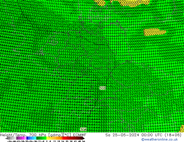 Height/Temp. 700 hPa ECMWF Sa 25.05.2024 00 UTC