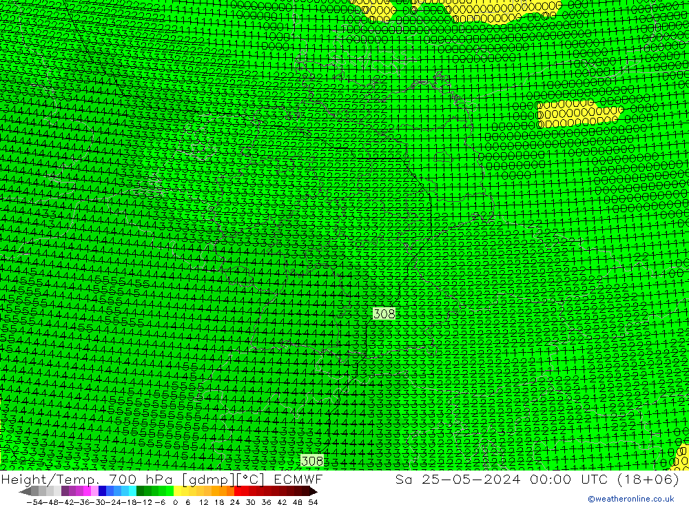 Height/Temp. 700 hPa ECMWF Sa 25.05.2024 00 UTC