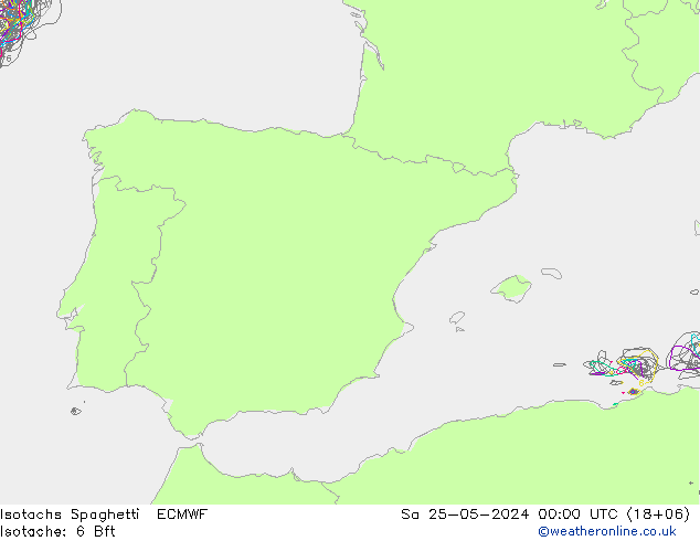 Isotaca Spaghetti ECMWF sáb 25.05.2024 00 UTC