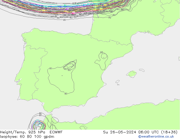 Hoogte/Temp. 925 hPa ECMWF zo 26.05.2024 06 UTC