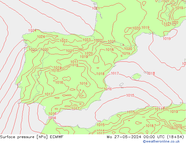 Pressione al suolo ECMWF lun 27.05.2024 00 UTC