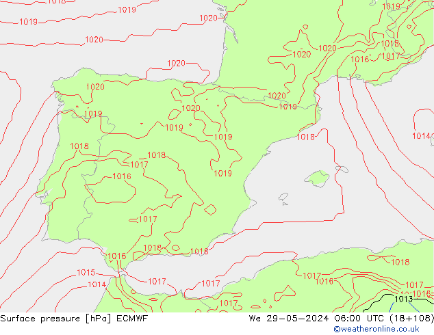 pressão do solo ECMWF Qua 29.05.2024 06 UTC