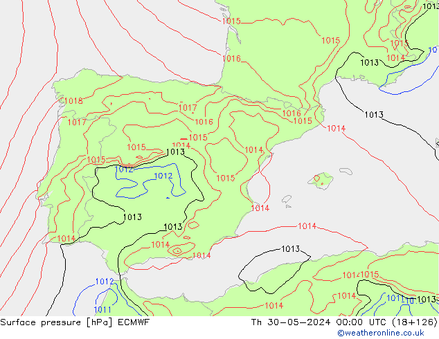 Surface pressure ECMWF Th 30.05.2024 00 UTC