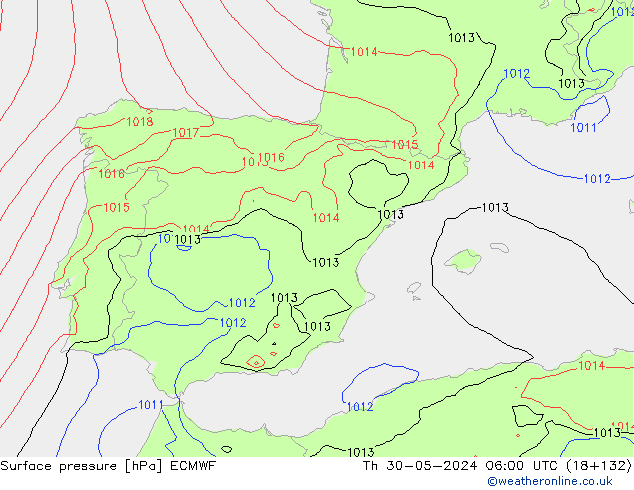 Presión superficial ECMWF jue 30.05.2024 06 UTC