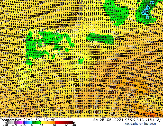 Temperature (2m) ECMWF Sa 25.05.2024 06 UTC