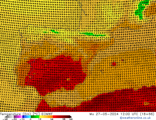 mapa temperatury (2m) ECMWF pon. 27.05.2024 12 UTC