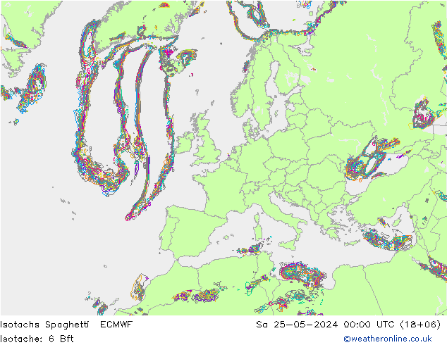 Isotachs Spaghetti ECMWF Sa 25.05.2024 00 UTC
