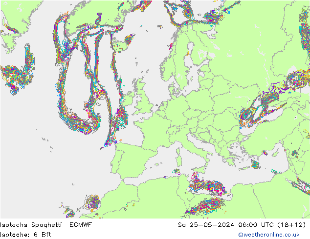 Isotachen Spaghetti ECMWF Sa 25.05.2024 06 UTC